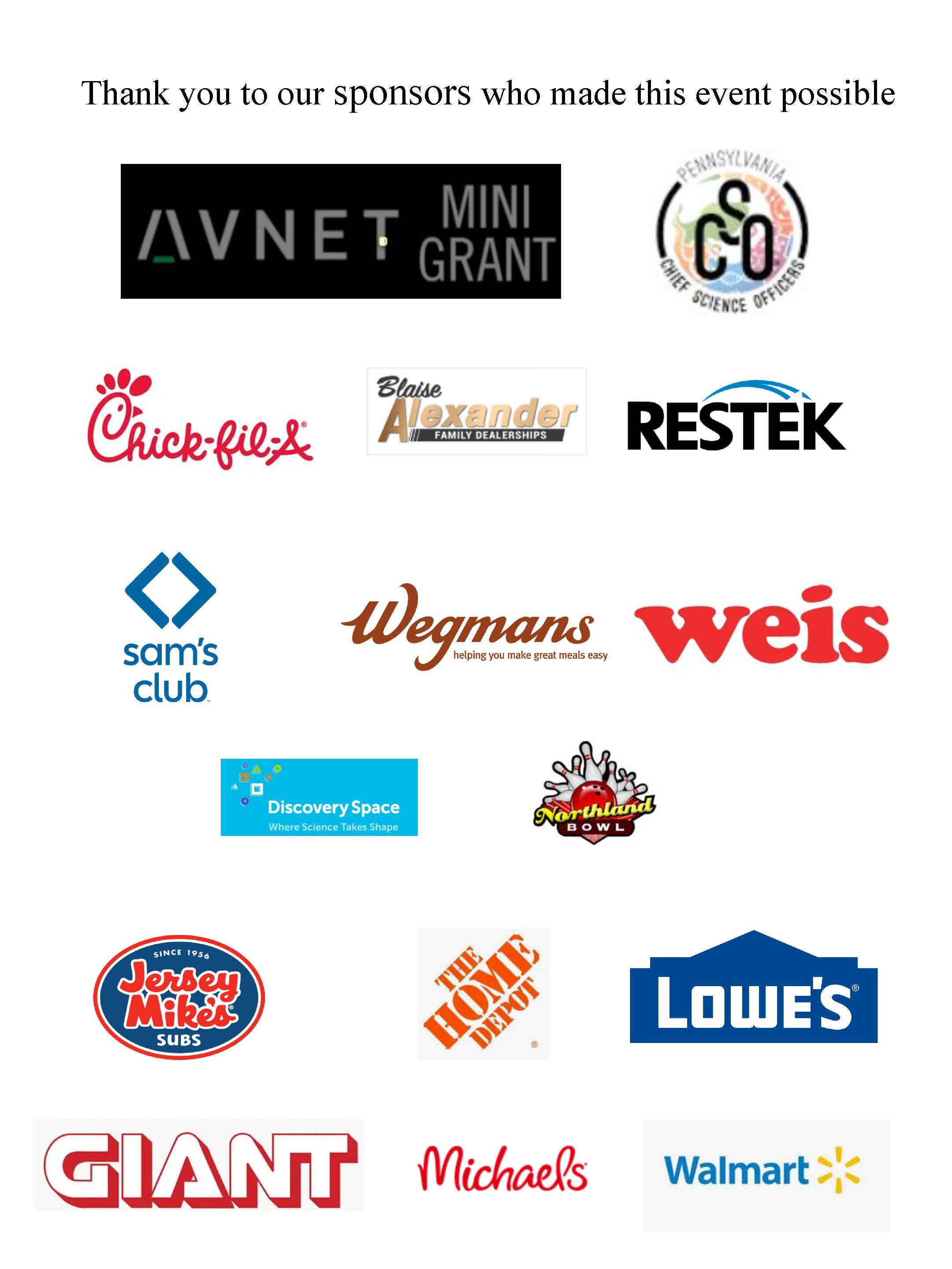 STEAM Night - Thanks to our Sponsors